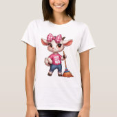 Cartoon-Ziege mit Bow und Broom T-Shirt (Vorderseite)