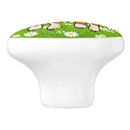 Cartoon Ziege und Schmetterling Keramikknauf (Seitenansicht)