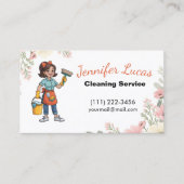 Cartoon Zimmermädchen Reinigungsdienste Visitenkarte (Vorderseite)