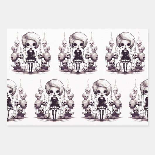 Cartoon Zombie Girl Wrapping Paper Geschenkpapier Set (Vorderseite 3)