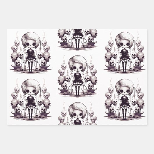 Cartoon Zombie Girl Wrapping Paper Geschenkpapier Set (Vorderseite)