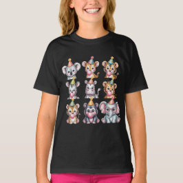 Cartoon Zoo Animals with Party Hats & Bubble Gum T-Shirt