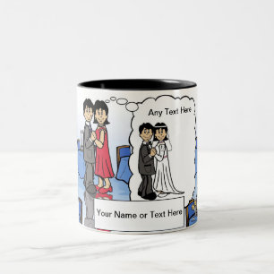 Cartoon zum Jahrestag von PrintedPerfection.com Zweifarbige Tasse