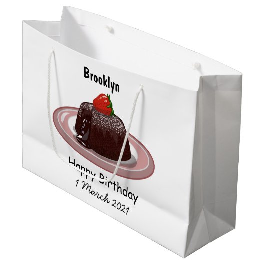 Cartoon zur Darstellung von Lavakuchen Große Geschenktüte (Vorderseite Schrägansicht)