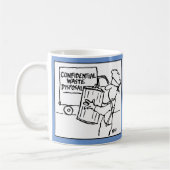 Cartoon zur Entsorgung vertraulicher Abfälle. Kaffeetasse (Links)