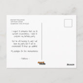 Cartoon zur Stornierung von Geburtstagspartys vers Postkarte (Rückseite)