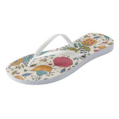 Cartoonblumenmuster mit Vögeln 2 Badesandalen (Schrägansicht)