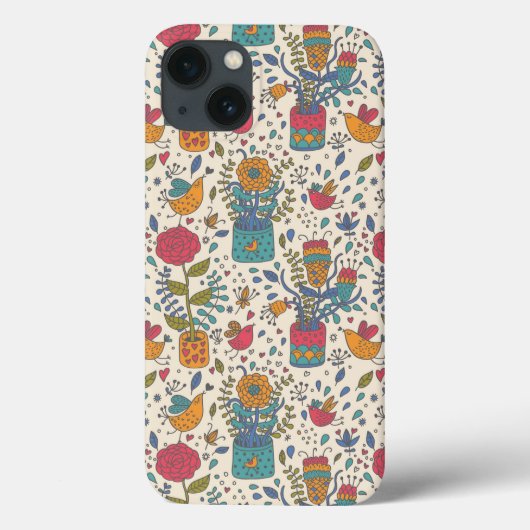 Cartoonblumenmuster mit Vögeln 2 Case-Mate iPhone Hülle (Rückseite)