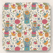 Cartoonblumenmuster mit Vögeln 2 Getränkeuntersetzer (Vorderseite)
