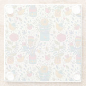 Cartoonblumenmuster mit Vögeln 2 Glasuntersetzer (Rückseite)