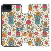 Cartoonblumenmuster mit Vögeln 2 Incipio iPhone Geldbeutel-Hülle (Folio Geöffnet)