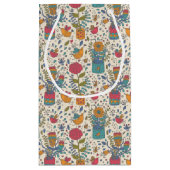 Cartoonblumenmuster mit Vögeln 2 Kleine Geschenktüte (Rückseite)