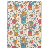 Cartoonblumenmuster mit Vögeln 2 Klemmbrett (Rückseite)