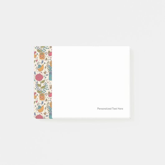 Cartoonblumenmuster mit Vögeln 2 Post-it Klebezettel (Vorderseite)