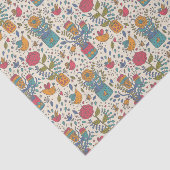 Cartoonblumenmuster mit Vögeln 2 Seidenpapier (Ausschnitt)