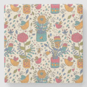 Cartoonblumenmuster mit Vögeln 2 Steinuntersetzer (Vorderseite)