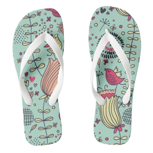 Cartoonblumenmuster mit Vögeln Badesandalen (Fußbett)