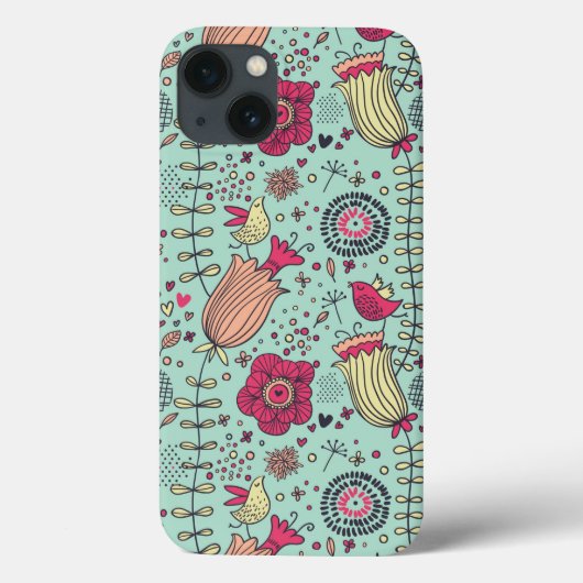 Cartoonblumenmuster mit Vögeln Case-Mate iPhone Hülle (Rückseite)