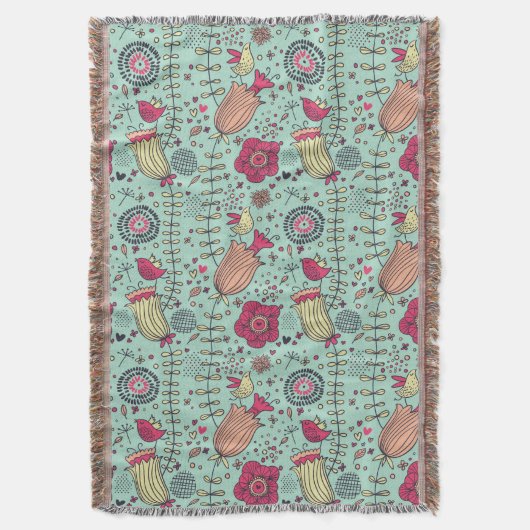 Cartoonblumenmuster mit Vögeln Decke (Vorderseite Vertikal)