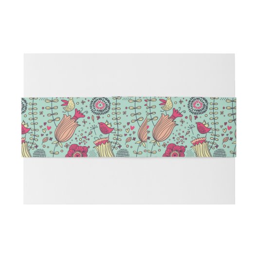 Cartoonblumenmuster mit Vögeln Einladungsbanderole (Rückseitenbeispiel)