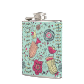 Cartoonblumenmuster mit Vögeln Flachmann (Links)