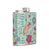 Cartoonblumenmuster mit Vögeln Flachmann (Rechts)