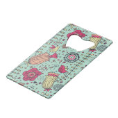 Cartoonblumenmuster mit Vögeln Geldbeutel Flaschenöffner (Vorderseite Schrägansicht)