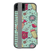 Cartoonblumenmuster mit Vögeln Incipio iPhone Geldbeutel-Hülle (Folio Rückseite)