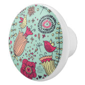 Cartoonblumenmuster mit Vögeln Keramikknauf (Rechts)