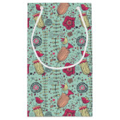 Cartoonblumenmuster mit Vögeln Kleine Geschenktüte (Rückseite)