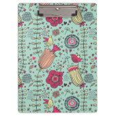 Cartoonblumenmuster mit Vögeln Klemmbrett (Vorderseite)