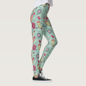Cartoonblumenmuster mit Vögeln Leggings (Rechts)