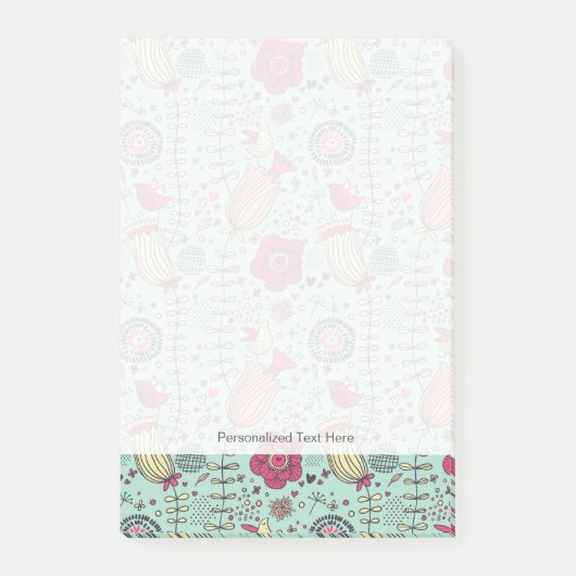 Cartoonblumenmuster mit Vögeln Post-it Klebezettel (Vorderseite)