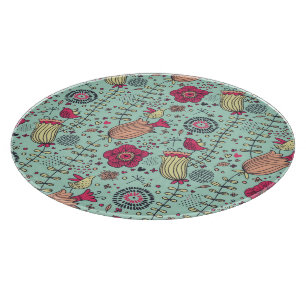 Cartoonblumenmuster mit Vögeln Schneidebrett