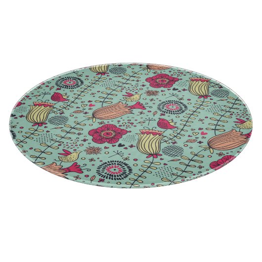 Cartoonblumenmuster mit Vögeln Schneidebrett (Ecke)