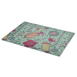 Cartoonblumenmuster mit Vögeln Schneidebrett