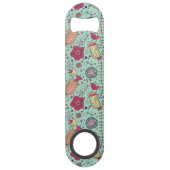 Cartoonblumenmuster mit Vögeln Speedflaschenöffner (Rückseite)