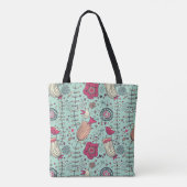 Cartoonblumenmuster mit Vögeln Tasche (Rückseite)