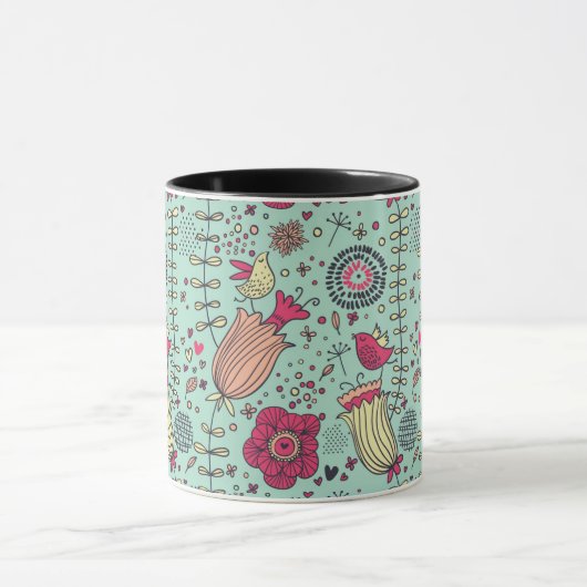 Cartoonblumenmuster mit Vögeln Tasse (Zentrum)