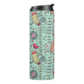 Cartoonblumenmuster mit Vögeln Thermosbecher (Nach links gedreht)