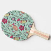 Cartoonblumenmuster mit Vögeln Tischtennis Schläger (Seitenansicht)