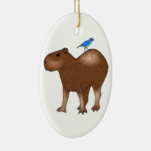 CartoonCapybara mit blauem Vogel auf seiner Keramikornament (Rechts)