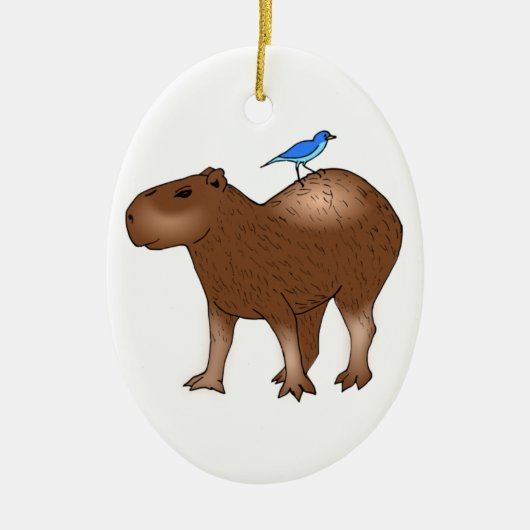 CartoonCapybara mit blauem Vogel auf seiner Keramikornament (Vorne)