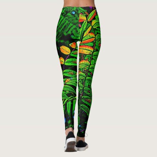 Cartooned Fern Leaf Jungle Leggin Print Leggings (Rückseite)