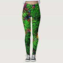 Cartooned Fern Leaf Jungle Leggin Print