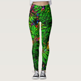 Cartooned Fern Leaf Jungle Leggin Print Leggings