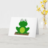 Cartoonfrosch auf einem Klotz Karte (Gelbe Blume)