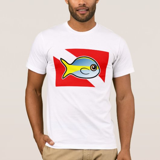 Cartoongelbschwanzsnapper-Tauchen-Flagge T-Shirt (Vorderseite)