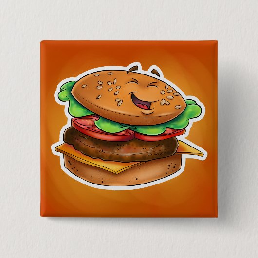 Cartoonhamburger Quadrat-Knopf Button (Vorderseite)
