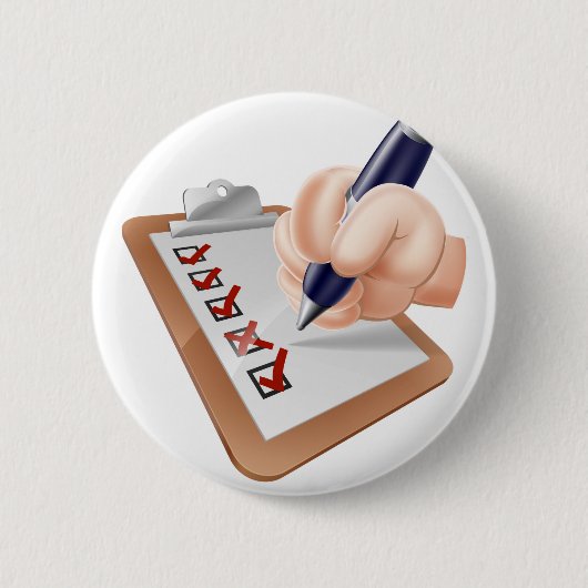 Cartoonhand, die Übersicht abschließt Button (Vorderseite)